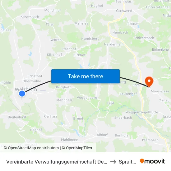 Vereinbarte Verwaltungsgemeinschaft Der Stadt Welzheim to Spraitbach map