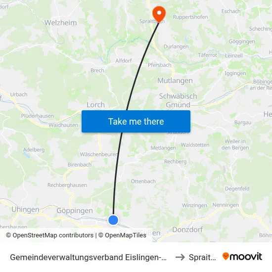 Gemeindeverwaltungsverband Eislingen-Ottenbach-Salach to Spraitbach map
