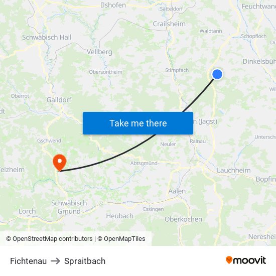 Fichtenau to Spraitbach map