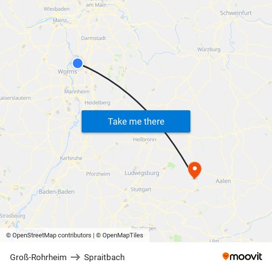 Groß-Rohrheim to Spraitbach map