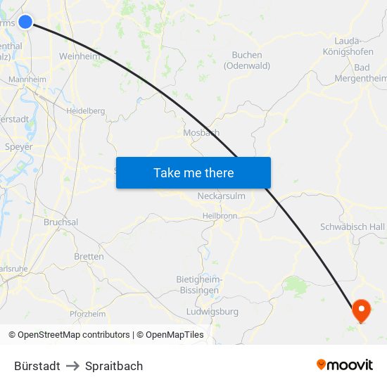 Bürstadt to Spraitbach map