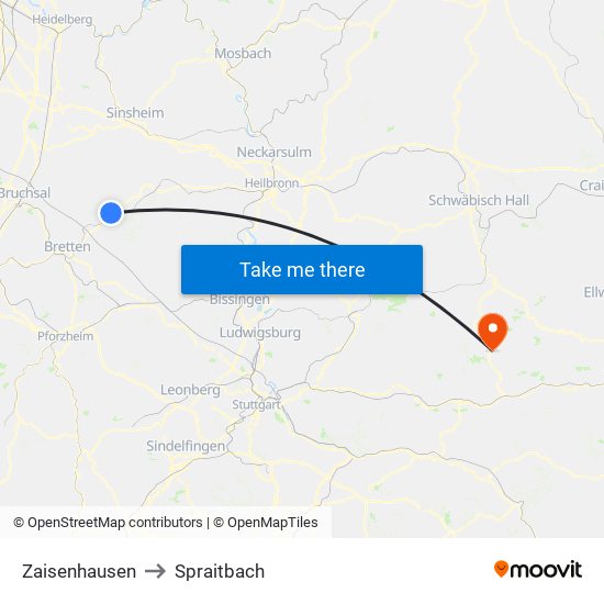 Zaisenhausen to Spraitbach map