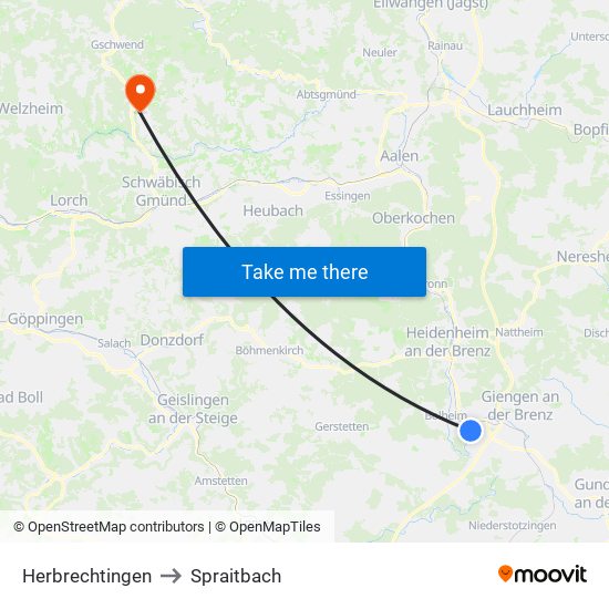 Herbrechtingen to Spraitbach map