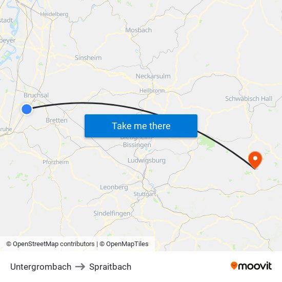 Untergrombach to Spraitbach map