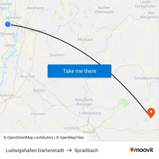 Ludwigshafen-Gartenstadt to Spraitbach map