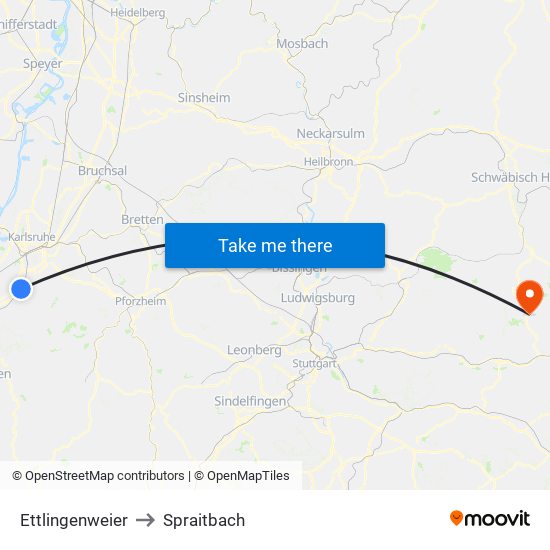 Ettlingenweier to Spraitbach map