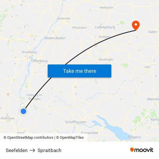 Seefelden to Spraitbach map