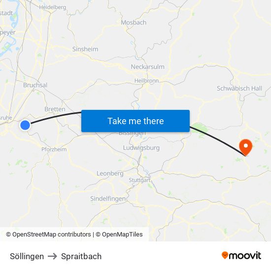 Söllingen to Spraitbach map