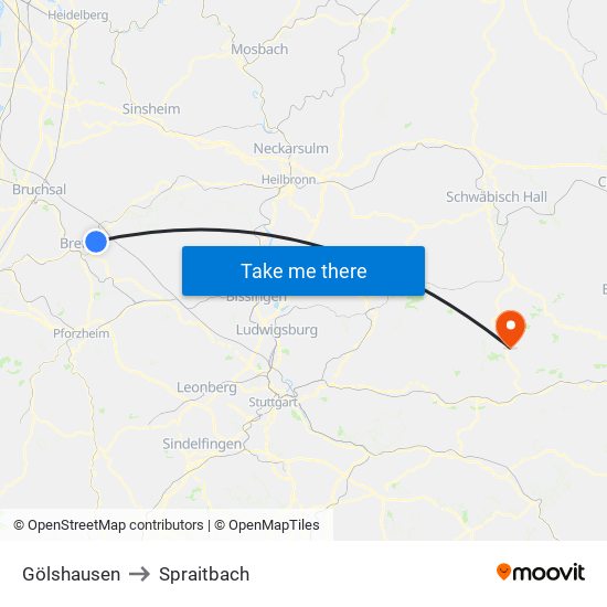 Gölshausen to Spraitbach map