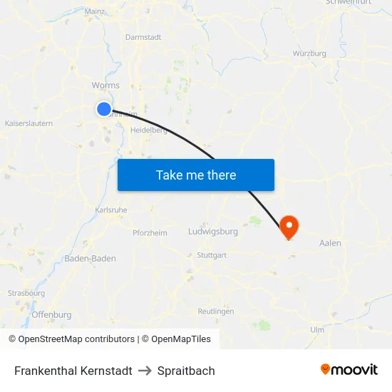 Frankenthal Kernstadt to Spraitbach map