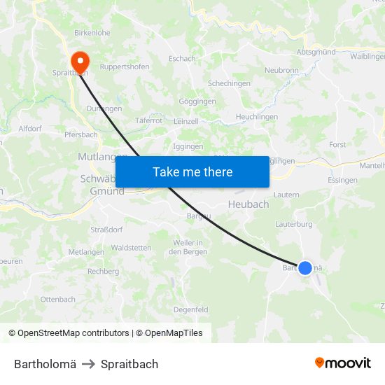 Bartholomä to Spraitbach map