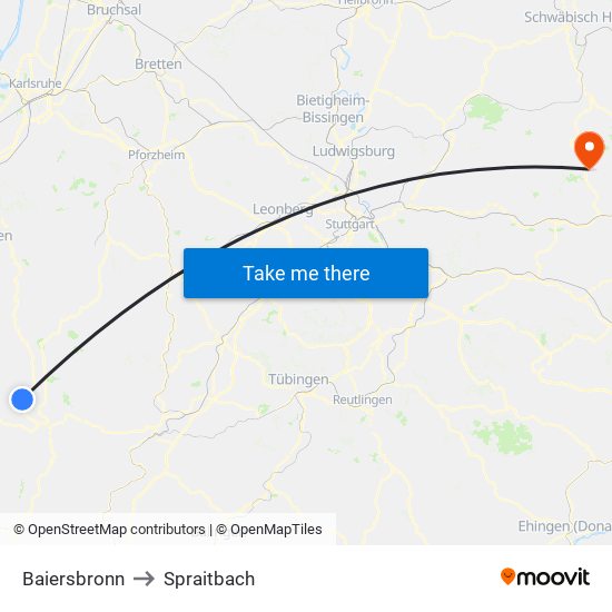 Baiersbronn to Spraitbach map