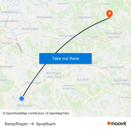 Bempflingen to Spraitbach map