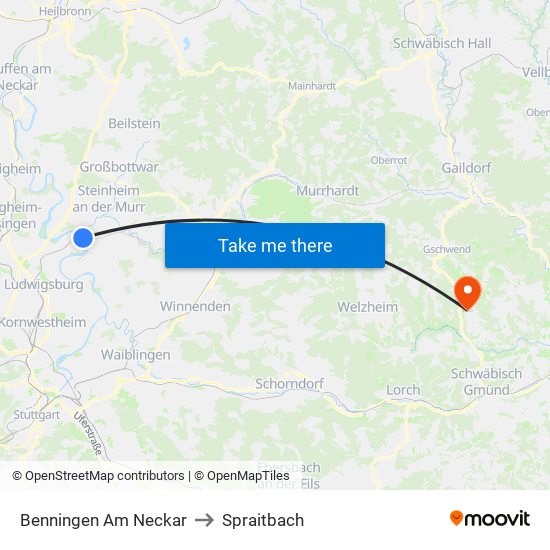 Benningen Am Neckar to Spraitbach map