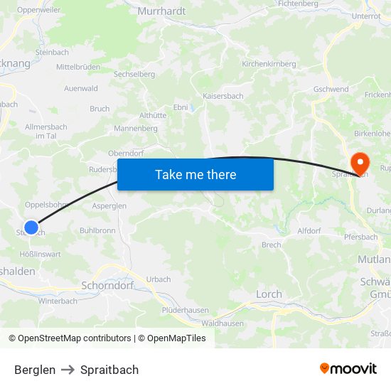 Berglen to Spraitbach map