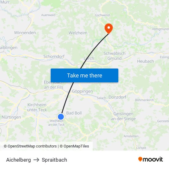 Aichelberg to Spraitbach map