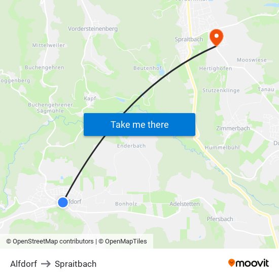 Alfdorf to Spraitbach map