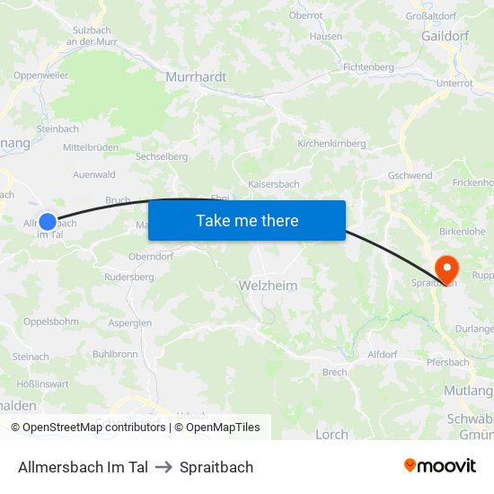 Allmersbach Im Tal to Spraitbach map