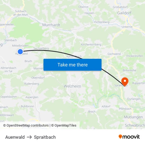 Auenwald to Spraitbach map
