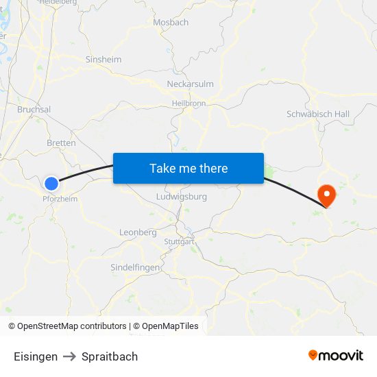 Eisingen to Spraitbach map