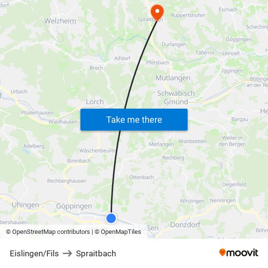 Eislingen/Fils to Spraitbach map