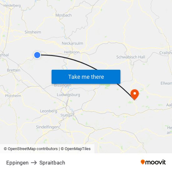 Eppingen to Spraitbach map