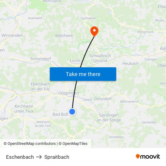 Eschenbach to Spraitbach map