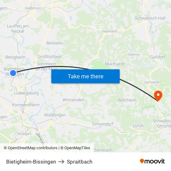 Bietigheim-Bissingen to Spraitbach map