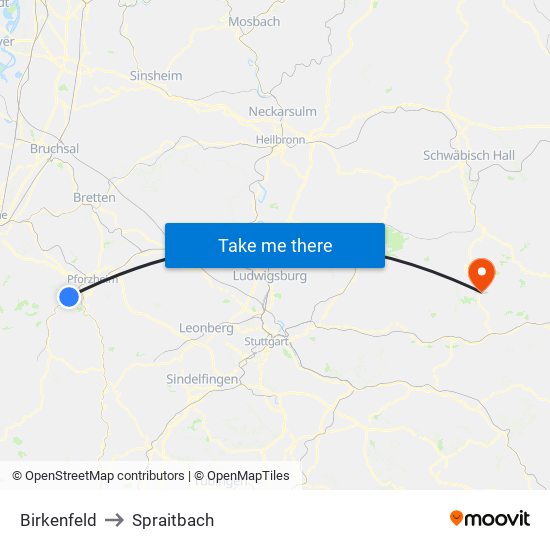 Birkenfeld to Spraitbach map