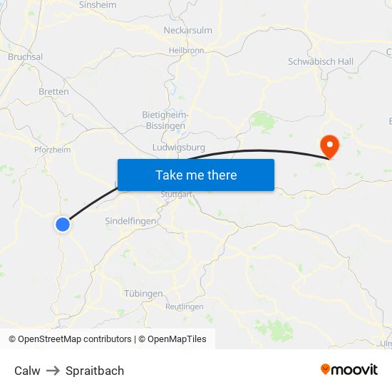 Calw to Spraitbach map