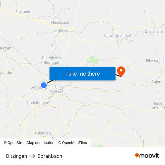 Ditzingen to Spraitbach map