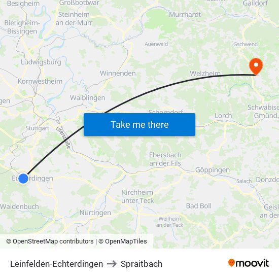 Leinfelden-Echterdingen to Spraitbach map