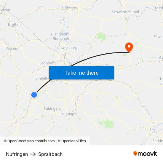 Nufringen to Spraitbach map