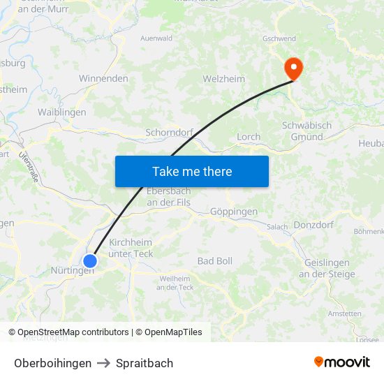 Oberboihingen to Spraitbach map