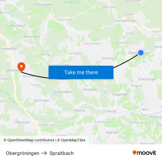 Obergröningen to Spraitbach map