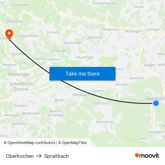 Oberkochen to Spraitbach map