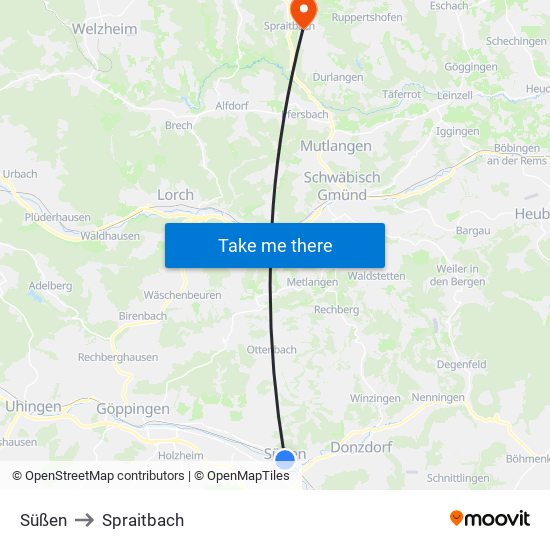 Süßen to Spraitbach map