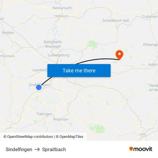 Sindelfingen to Spraitbach map