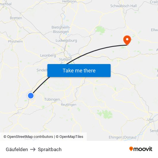 Gäufelden to Spraitbach map