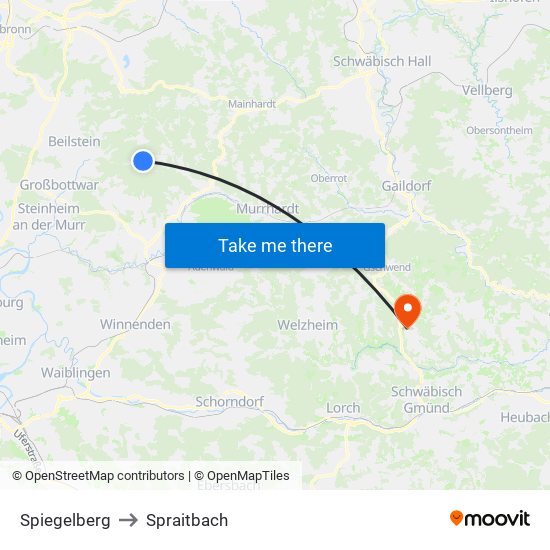 Spiegelberg to Spraitbach map