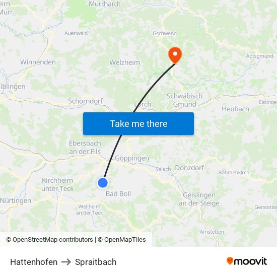 Hattenhofen to Spraitbach map