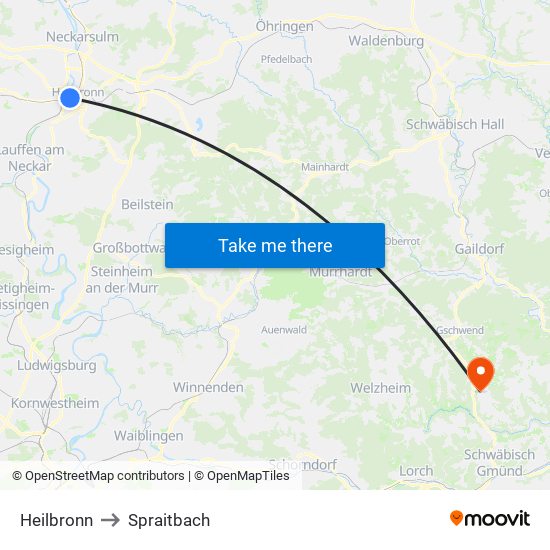 Heilbronn to Spraitbach map