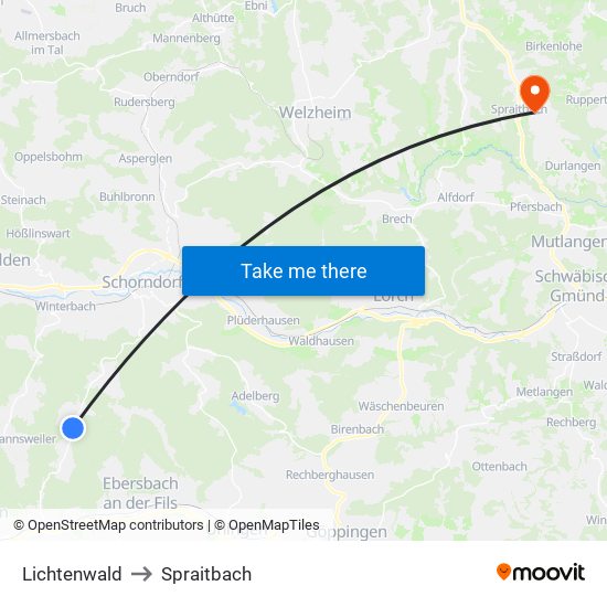 Lichtenwald to Spraitbach map