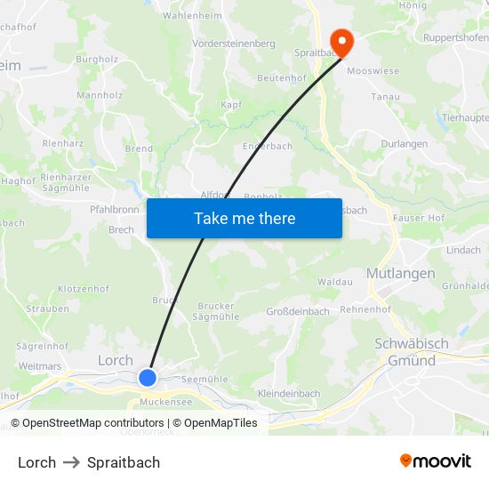 Lorch to Spraitbach map