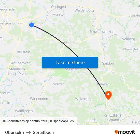 Obersulm to Spraitbach map
