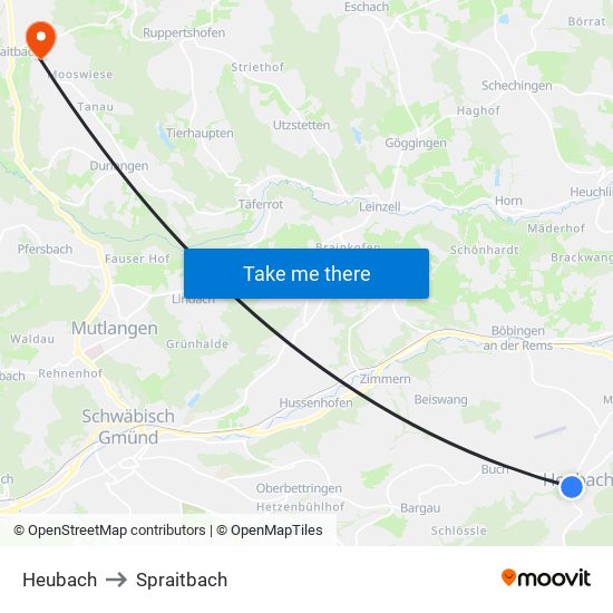 Heubach to Spraitbach map