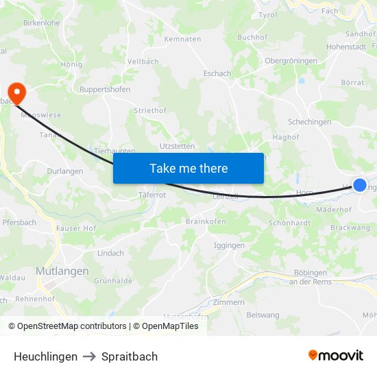 Heuchlingen to Spraitbach map