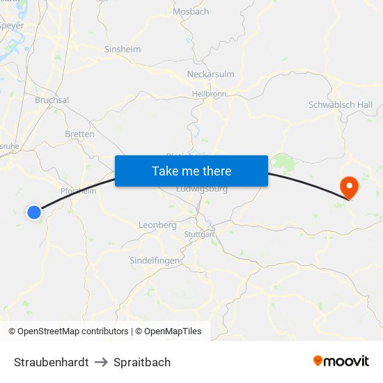 Straubenhardt to Spraitbach map