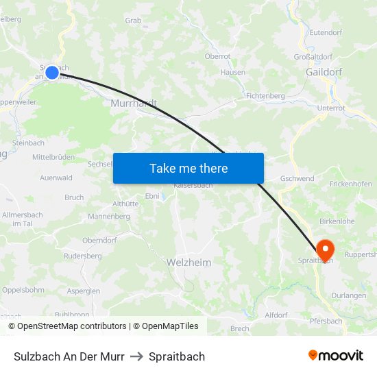 Sulzbach An Der Murr to Spraitbach map