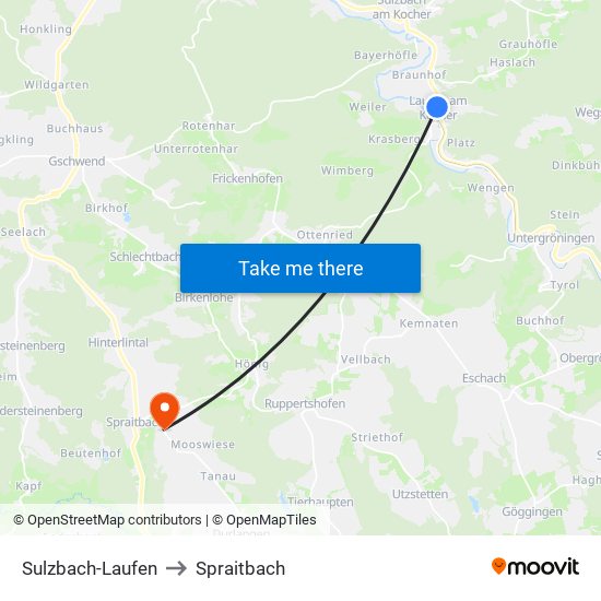 Sulzbach-Laufen to Spraitbach map